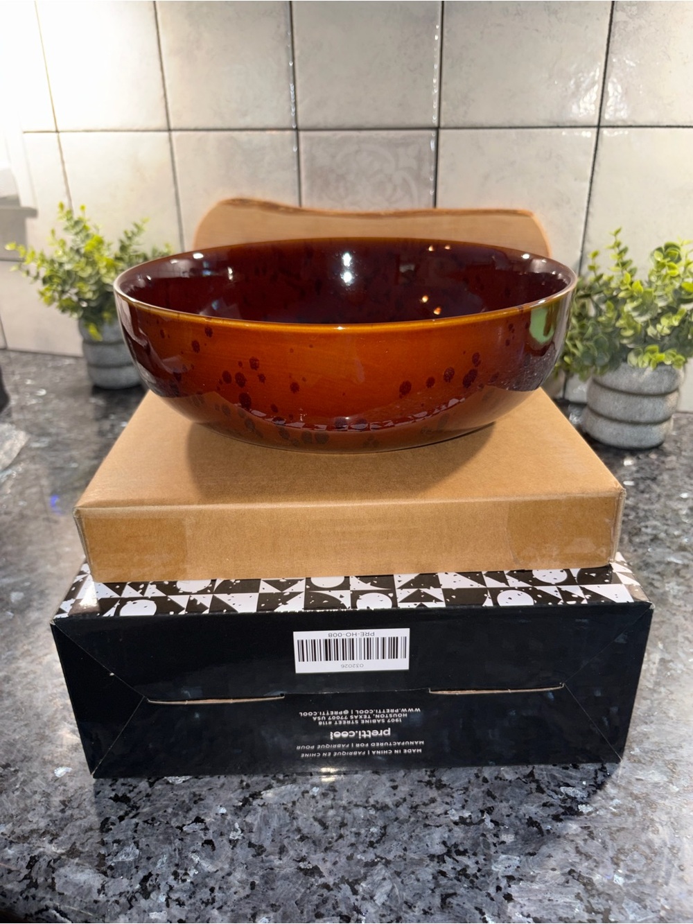 PrettyCool Amber Glass Decorative Bowl Black Speckled Fruit Serving Centerpiece